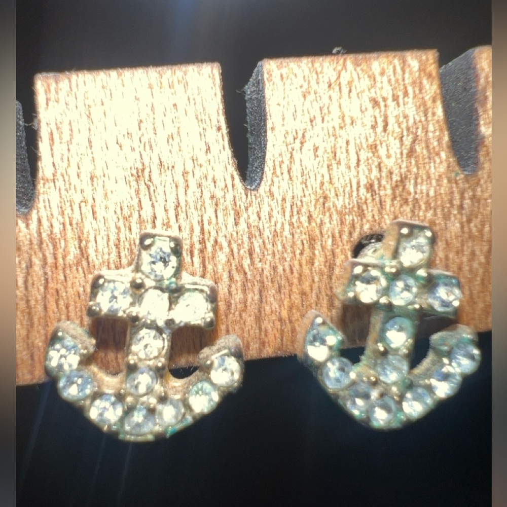 Nautical Silver Anchor Earrings with Sparkling Stones